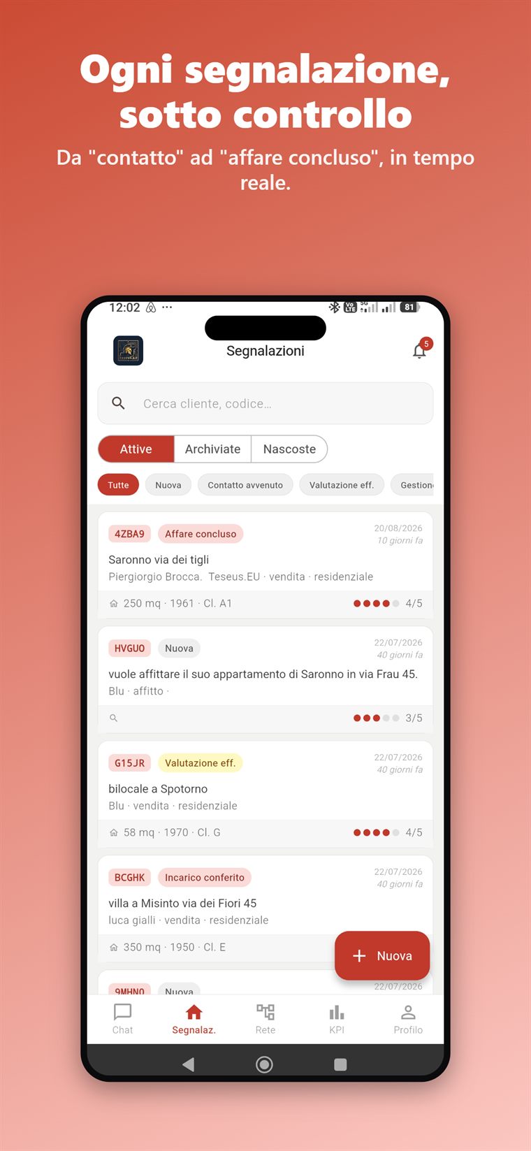 Elenco delle segnalazioni con i loro stati