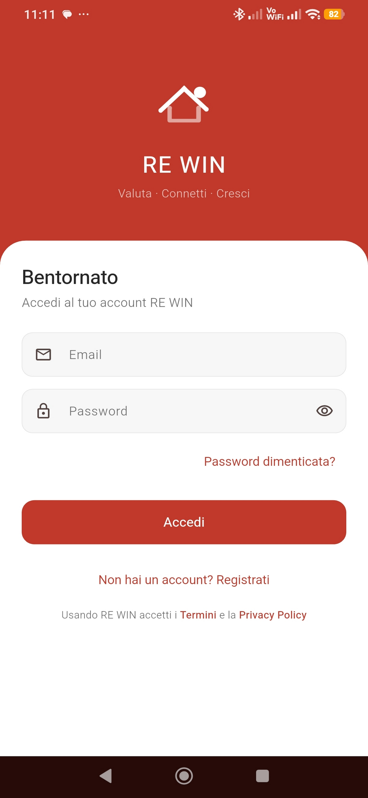 La schermata delle segnalazioni nell'app RE WIN